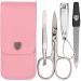 DREI SCHWERTER Germany Manicure set Nail set 'Capri' 4-piece Nail scissors File Tweezers Nail clippers PINK / FAUX LEATHER