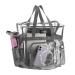 Clear Tote Bag Stadium Approved - Mesh Pockets, Shoulder Straps, Zippered Top. Perfect for Work, School, Games and Concerts. Clear / Grey Trim