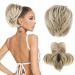 REECHO Hair Bun Claw Clip Messy Bun Hair Piece Short Ponytail Extension with Bendable Metal Wire Fake Bun Hair Pieces for Women (Ash Brown with Blonde Tips)