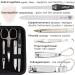 High-Quality 8-Piece Manicure Set 'Roma' - Deep Black Synthetic Leather Etui | Nail Scissors Tweezers Glass Nail Files & More - International Shipping Available - Buy Online on SooperMarket.com