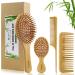 MRD Hair Brush Set, Natural Bamboo Comb Paddle Detangling Hairbrush, Wide-tooth and tail comb No Bristle, suit for Women Men and Kids Thick/Thin/Curly/Dry Hair Gift kit