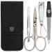 Three swords - 4 pcs.Nail care set 'Capri' |High quality nailetui for manicure and pedicure.Color: real leather black |Contents: nail scissors nail clippers tweezers sapphire nail file real leather