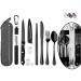 Portable Travel Reusable Utensils Silverware with Case Travel Camping Cutlery set Chopsticks and Straw Flatware Stainless steel Travel Utensil set (Black) U