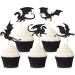 25PCS Dragon Cupcake Toppers Glitter Fantasy Birthday Cupcake Flying Dragon Cupcake Toppers Theme Baby Shower Kids Birthday Party Cake Decorations Supplies Black - Buy Online on SooperMarket.com