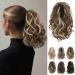 REECHO Ponytail Extension Claw Clip in Ponytail Hair Extensions 10 Inch Short Curly Ponytail Natural Wavy Synthetic Hairpiece for Women Light Brown with Highlights 10 Inch Light Brown with Highlights