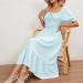 2023 Women's Casual Ruffle Sundress | Smocked Flowy Maxi Dress | Square Neck Plaid | Pink X-Large - Buy Online on SooperMarket.com