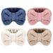Senkary 4 Pack Bow Makeup Headband Microfiber Bowtie Headbands Towel Spa Headband Soft Bath Shower Headband for Washing Face (White Blue Pink Brown)