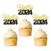 30 Pcs Glitter Happy New Year Cupcake Toppers 2024 Gold Black Cupcake topper Cheers to 2024 Cake Picks for New Years Eve Party Decoration (Hello)