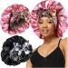 2pcs Large Silky Bonnets with tie Band Braid Bonnet  Satin Bonnet for Sleeping Curly Hair  A A-black  Rose Gold