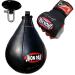 JP ADVANCE CHOICE Speed Bag Kit for Boxing Genuine Cowhide Leather,MMA Muay Thai Training Punching Dodge Striking Bag,Hanging Swivel Set with Pair of Boxing Gel Inner Gloves