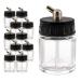 Master Airbrush (Pack of 10) TB-003 Empty 3/4 Ounce (22cc) Glass Jar Bottles with 60 Down Angle Adaptor Lid Assembly - Fits Single-Action Siphon Feed Airbrushes Use with Master Badger Paasche Iwata