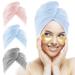 HOMEXCEL Microfiber Hair Towel for Women,3 Packs Hair Turbans for Wet Hair,Super Absorbent Hair Drying Towel Wrap with Double Button for Curly,Longer,Thicker Hair Anti Frizz- 10X 26 Inch Pink-blue-grey