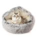 Cat Bed with Hooded Blanket, Round Soft Plush Burrowing Cave Hooded Cat Bed Donut for Small Dogs or Cats, Machine Washable Slip Resistant Bottom,Ultra Soft Plush Cushion 24x24 inch Grey