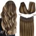 GOO GOO Human Hair Extensions Wire Hair Extensions Balayage Chocolate Brown to Caramel Blonde 95g 16 Inch Invisible Wire Hair Extensions Natural Straight Hairpiece with Secrect Fish Line Hair 16 Inch #(4/27)/4 Chocolate Brown to Caramel Blonde