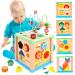 Motor cube activity cubes made of wood 6-in-1 Montessori toys wooden toys with form sorting block stacks labyrinth color detection for boys and girls aged 1 2 3 4 5 years