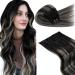 Laavoo clip in Extensions real hair ombre black 7PCs/105g 35cm real hair Extensions clip balayage black ombre silver remy hair extension real hair clip Doubled full of head 14pouces/35cm 3.4#1b/s/1b