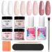 Modelones 10 Pcs Dip Powder Nail Kit Starter, 4 Colors Nude Pink Glitter Neutral Skin Nail Dip Powder Kit Liquid Set with 15ml 2 in 1 Base & Top Coat Activator for Nail Art Beginner Manicure DIY Salon A1- Light Pink