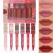 6 Pcs Matte Liquid Lipstick Set Nude Lip Gloss Non-Stick Cup Not Fade Waterproof Long Lasting Lip Sticks Gift For Make Up Women (Set D)