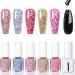 Glitter Nail Polish Set - Reflective Glitter Nail Varnish Sets - 5 Colours Sparkly Shiny Nail Polish Kit - Quick Dry Nail Varnish Gift Sets - No Need Baking Nail Polish for DIY Nail Art Sparkly pink+blue+red+gold+purple