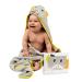 JM Organic Bamboo Hooded Baby Towel for Kids & Babies - 35"x35" Hypoallergenic Absorbent - Perfect Baby Gift Newborn Essentials with Washcloth & Laundry Bag - Happy Elephant