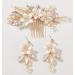 SWEETV Handmade Wedding Hair Comb and Bridal Earrings Set Gold Wedding Hair Accessories for Brides Women