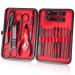 OWill Manicure Set  18pcs Nail Clippers Pedicure Kit Nail Care Kit Manicure Professional Tools Gift for Men Women Friends and Parents (Black & Red) Black and Red