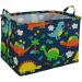 ACMUUNI REC Canvas Clothes Basket Laundry Hamper with Handles Waterproof Cotton Storage Organizer Perfect for Kids Boys Girls Toys Nursery Gift Basket (REC blue dinosaur)