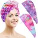 2Pack Microfiber Hair Towel Wrap Hair Drying Towels for Kids Super Absorbent Hair Dry Wrap Quick Dry Hair Turban for Drying Curly Long Thick Hair Anti Frizz Twisty Hair Towel for Women Girls Mermaid