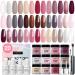 AZUREBEAUTY 29 Pcs Dip Powder Nail Kit Starter, Fall Winter 20 Colors Clear Nude Pink Brown Glitter All Season Acrylic Dipping Powder System Essential Professional Liquid Set with Top/Base Coat for French Nail Art Manicure