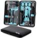 Nail Clippers Sets High Precisio Stainless Steel Nail Cutter Pedicure Kit Nail File Sharp Nail Scissors and Clipper Manicure Pedicure Kit Fingernails & Toenails with Portable cas (Gray/Blue_25 in 1)