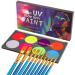 CCbeauty Neon UV Body Paint Black Light Body Paint Glow In The Dark Face Paint 8 Colors Water Activated Professional Face Painting Makeup Kit Non-Toxic With 10 Brushes For Adults Halloween Costumes
