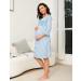 Marvmys Maternity Nightdress for Breastfeeding & Hospital - XL, Blue - Nursing Nightgown with 3/4 Sleeves, V Neck, Button Down - Soft Sleepwear for Pregnant Women - Buy Online on SooperMarket.com