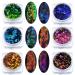 KUKA Iridescent Glitter Chameleon Nail Flakes Set Chrome Nail Powder Mirror Mermaid Effect Set 6 Jars (Dark Chameleon)