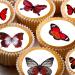24 edible butterfly butterflie red childrens party decorations Iced/Icing Cupcake Topper Edible Fairy Cake Bun Toppers Round