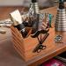 Professional Salon Scissor Shear Holder Box - Brown Wooden Desktop Storage for Hairdressers & Groomers | 4-Grille Sponge Holder with Comber Clips Stand - Buy Online on SooperMarket.com