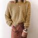 Buy CreoQIJI Women's Khaki Knitted Sweater - Casual Long Sleeve Pullover for Winter | Cozy Solid Color Eyelet Set - Buy Online on SooperMarket.com