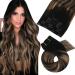 Moresoo Balayage Clip in Hair Extensions Brown Human Hair Clip in Extensions Natural Black to Dark Brown with Golden Blonde Clip in Human Hair Extensions 18 Inch 7 Piece/120g #1B/4/14 45 cm #1B/4/14