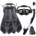 Tongtai Mask Fin Snorkel Set with Adult &Kids Snorkeling Gear, Panoramic View Diving Mask,Trek Fin,Dry Top Snorkel +Travel Bags, Professional Snorkel for Lap Swimming Adults-Black ML/XL(9-13)