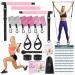 Pilates Bar Kit with Resistance Bands, Multifunctional Yoga Pilates Bar with Heavy-Duty Metal Adjustment Buckle, Portable Home Gym Pilates Resistance Bar Kit for Women Full Body Workouts Pink