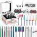 Onism 25Pcs Nail Drill Bits Set - 3/32 Inch Tungsten Carbide Ceramic Nail Bits Kit for Professional Manicure Pedicure Remover for Home Salon Acrylic Gel Nail Polish - With Nail Tool Box Sanding Bands Pink