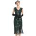 kayamiya Women's Flapper Dresses 1920s Sequin Fringed Paisley V Neck Great Gatsby Dress Roaring 20s Costumes Green Medium