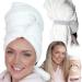 Leporem Microfiber Hair Towel - Extra Large (43 inch X 30 inch) Super Absorbent, Ultra-Soft & Fast Drying Towel with Dual Elastic Straps to Securely Tuck Extremely Thick, Long & Curly Hair (White)