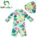 UPF 50+ Baby Girl One Piece Swimwear with Sun Hat | Toddler Swimsuit Set | Green Flower | 3-6 Months - Buy Online on SooperMarket.com