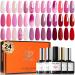 Modelones 24 Pcs Gel Nail Polish Kit, Hot Pink Gel Nail Polish Set Pastel Paradise Girly Nail Polish Red Glitter Soak Off Gel Nail Kit with Bond Primer Glossy & Matte Top Coat Base Coat Nail Art Gifts Sweet