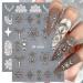 5D Nail Art Stickers Decals Embossed Filigree Nail Design Retro Bohemian Bronze White Lace Necklace Adhesive Star Moon Carved Decor Sliders Nail Decorations for Women Girls 4 Sheets (Retro Lace)