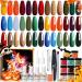 Modelones 32 Pcs Dip Powder Nail Kit Starter, 20 Colors Fall Orange Halloween Pumpkin Dipping Powder System Liquid Set with Base/Top Coat Activator Brush Saver for Nail Art Manicure Beginner DIY Salon A1-Autumns Finest