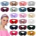 Ondder Knotted Elastic Headbands 20 Pack Assorted Women Headbands Work Out Yoga Sport Headbands Solid Color Head Band Cute Head Wrap Hair Accessories for Women Girls Solid Color Series A
