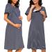 Sykooria Women's Maternity Nightdress Breastfeeding Nightwear Short Sleeve Nursing Nightgown Button Down Sleep Shirt V Neck Pajama Tops Soft Loungwear For Pregnant Women B - Stripe Dark Blue M