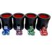 Genuine Las Vegas Casino Dice Set of 20 w/ 4 Dice Cups - 5 Each of Red, Green, Blue & Purple Dice Sets - Bicast Leather Dice Cup - Great for Liars Dice, Yahtzee, Farkle Game or Casino Night