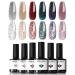 Modelones Reflective Glitter Gel Nail Polish Set 6 Colors Pink Red Black Silver Shimmer Sparkle Gel Polish Collection Kit LED Soak Off Nail Polish Manicure Art Gel Kit Home DIY Nail Salon